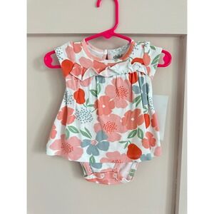 Child of Mine by Carters‎ Baby Girls Floral Bodysuit Dress Peach Blue 0-3M